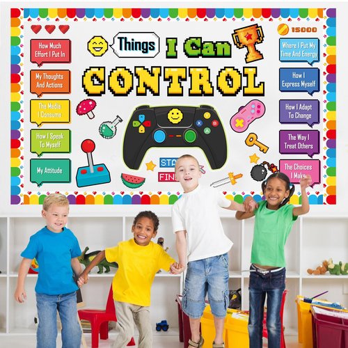 Things I Can Control Bulletin Board Set Video Game Classroom Bulletin Board Decorations Mental Health Growth Mindset Cutouts for Back to School Classroom Students Teachers Chalkboard Wall Decor