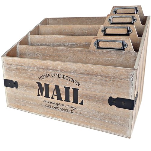 25DOL Mail Organizer XXL Desktop Mail Holder - Wooden Desk Organizer, File Holder and Mail Sorter - 7 x 10.8 Inch Letter Sorter - Rustic Desk Organizers and Accessories, File Folder