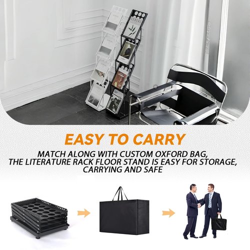 Estleys Trade Show Literature Stand Display Rack, Magazine Brochure Catalog Display Stand, Magazine Floor-Standing with Portable Oxford Bag for Office Store Exhibition Trade Show (Black)