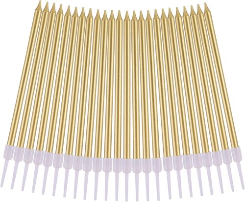 PHD CAKE Gold Metallic Birthday Candles - Long Thin Design for Parties & Weddings | Elegant Cake Decor