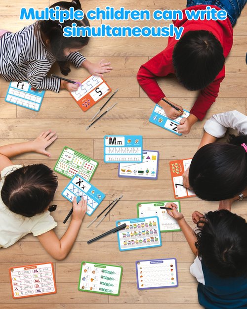 D-FantiX Magic Grooved Writing Practice for Kids Age 3-5, Reusable Grooved Handwriting Practice for Kids 5-7, Number Letter Tracing Practice Cards for Kids Kindergarten Preschool Learning Activities
