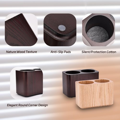 CAMLOT Oak Solid Wood Pen &Pencil Holder for Desk, Office Stationery Organizer, Table Pencil Cup Stand,Desk Accessories Holder, Two Cups Practical Design. (Espresso)