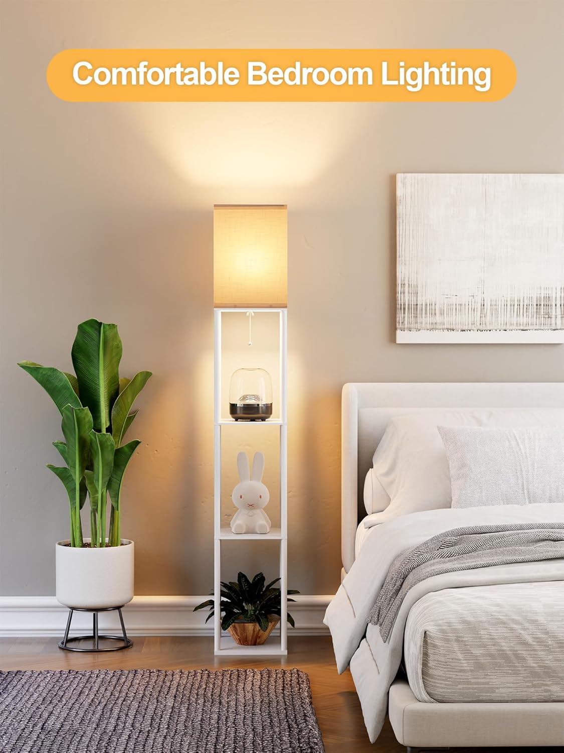 Skiennix Floor Lamp - Stylish White Shelf Lamp with 3 CCT LED Bulb | Perfect for Living Room & Bedroom