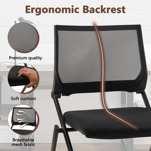 CLATINA Stackable & Foldable Chairs with Wheels, Reception Guest Chairs with Lumbar Support, Ergonomic Mesh Back Folding Chair for Office Meeting Schools Training Conference Waiting Room, Black
