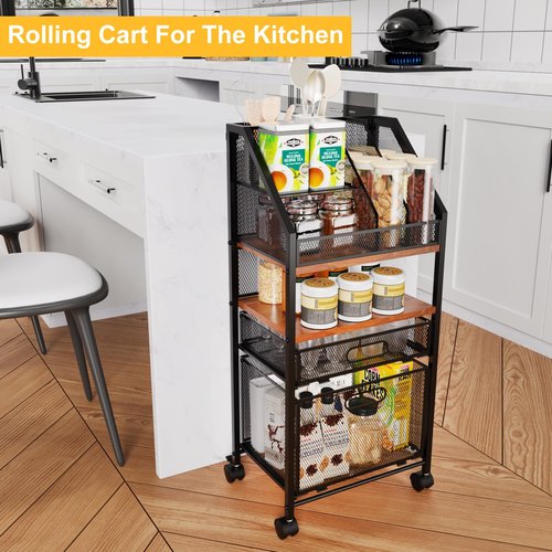 Rolling Utility Art Cart with 2 Drawers Metal Moving Storage Cabinet with Lockable Wheels Wood&Mesh Rolling File Organizer Filing Cabinets for Home Office Classroom Organization(31 * 15 * 10 Inch)