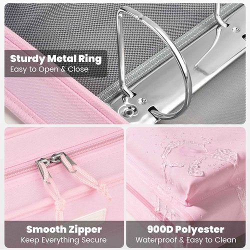 Sooez Zipper Binder 3 Ring, 3 Inch D-Ring, 700-Sheet Capacity, School Binder with Shoulder Strap & Handle, 5-Tab Expanding File Folder, Multi-Pocket Organizer for School Office Supplies, Light Blue
