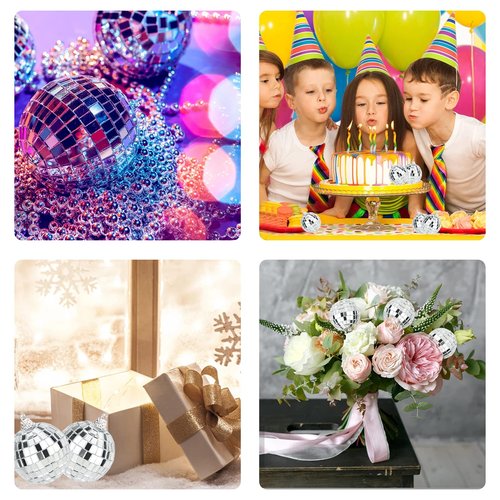 Mirror Disco Balls Set - Silver Disco Party Decoration Bright Reflective Mirror Christmas Balls Easy to Hang Suitable for Christmas, Wedding, Family Party Decoration (16)