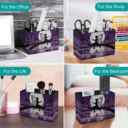 Niapessel Pencil Holder for Desk, Cute Fairy And Moon Pen Holder Storage Desktop Pen Organizer Desk Pencil Organizer Makeup Brush Holder for Office School College Leather