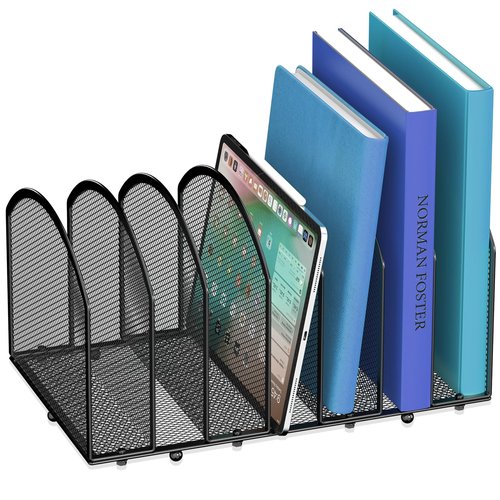 Gawerk 7-Section Desk File Organizer, Mesh Desktop Organizer File Sorter Office Organization Letter Holder, Vertical Desktop File Holder for Office Home, Black