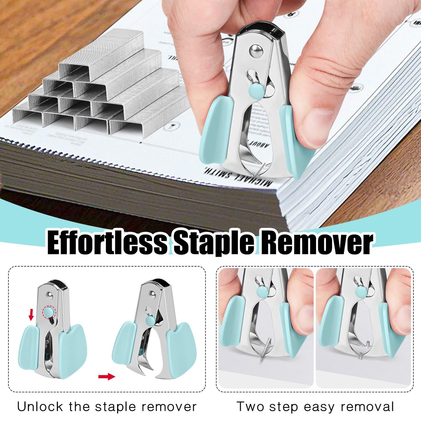 Stapler 25 Sheet Capacity with 1000 Staples and Staple Remover - Staplers for Desk, Non-Slip Office Stapler with Staples, Blue