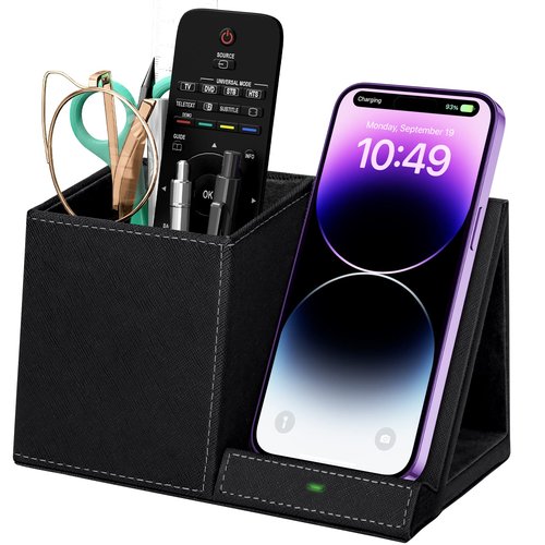 ExtreLife 2-in-1 Pen Holder with Wireless Charger, Compatible with iPhone 16/15/14/13/12/11/8 Series, Pencil Holder for Desk Home Office, Men Gift Husband Wife Anniversary Dad Birthday Idea Gadget
