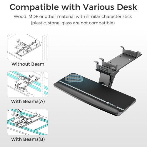 EUREKA ERGONOMIC Keyboard Tray Height Adjustable, Swivel Tilt Computer Keyboard Drawer Under Desk, 25x9.13'' Sliding Keyboard & Mouse Platform with Mouse Pad for Typing, Black