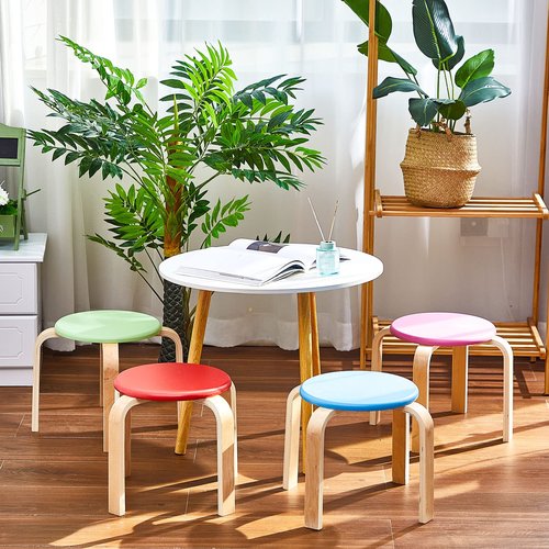 Sintuff 12 Inch Wood Stackable Classroom Stools Bentwood Stacking Chairs for Kids Colorful Round Nesting Stools Pack of 6 for Toddlers Adult Playroom Daycare Home Office