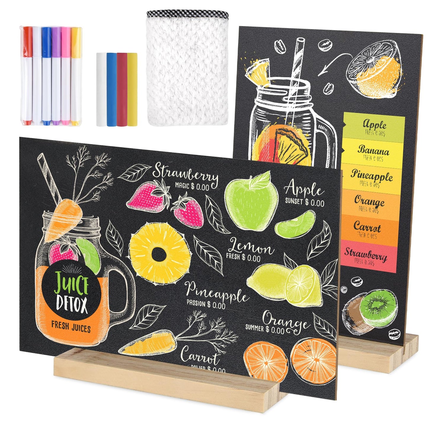 BOUBONI 2 Pack Small Chalkboard Signs with Wood Stand 6 x 8 inch Tabletop Chalkboard Sign Double-Sided Message Menu Boards for Kitchen Wedding Bar and Restaurant