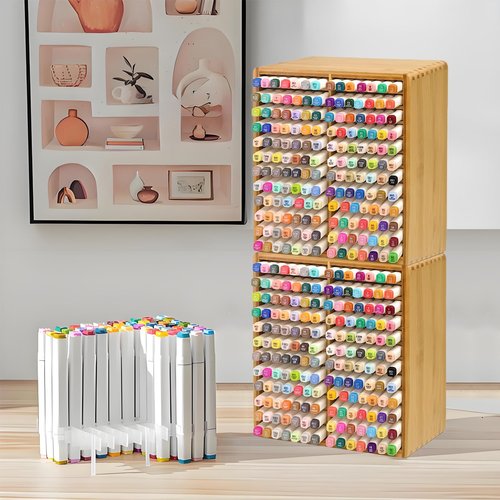 HILELIFE Marker Organizer - Holds168 Markers, Bamboo Marker Holder Organizer Desktop Marker Storage Organizer for Markers, Art Supplies, Pens, Pencils