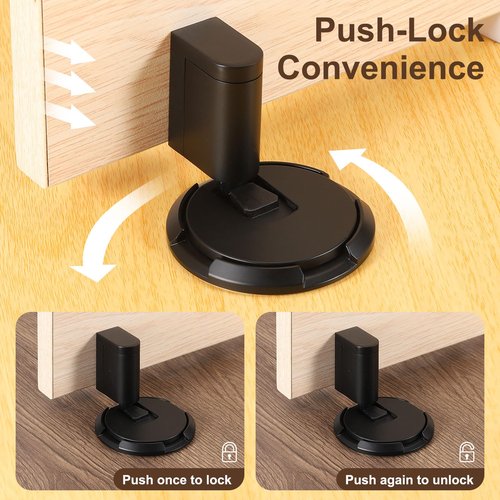uxcell 4Pcs Magnetic Door Stopper, Silent Magnetic Floor Door Stop with Adhesive, Mechanical Floor Door Stop Shock Absorbing for Bedroom Office Bathroom, Black