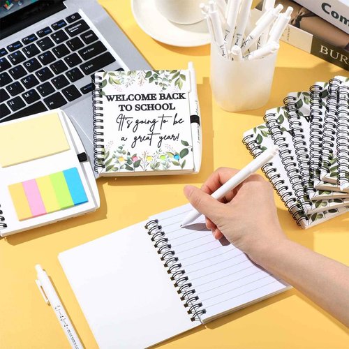 Dunzoom 50 Sets Back to School Gifts Bulk for Students Teachers 2025 Welcome Back to School Teachers Gifts Spiral Notebooks with Ballpoint Pens Set for Classroom Office Supplies (Plastic)