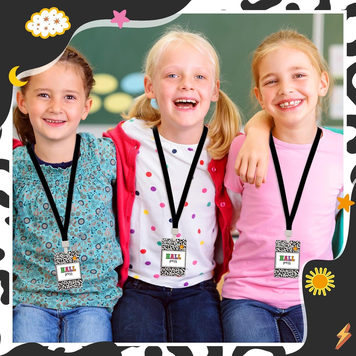 Skiennix Hall Pass Lanyards - Set of 14 Unbreakable PVC for Classroom, Office & Library Use