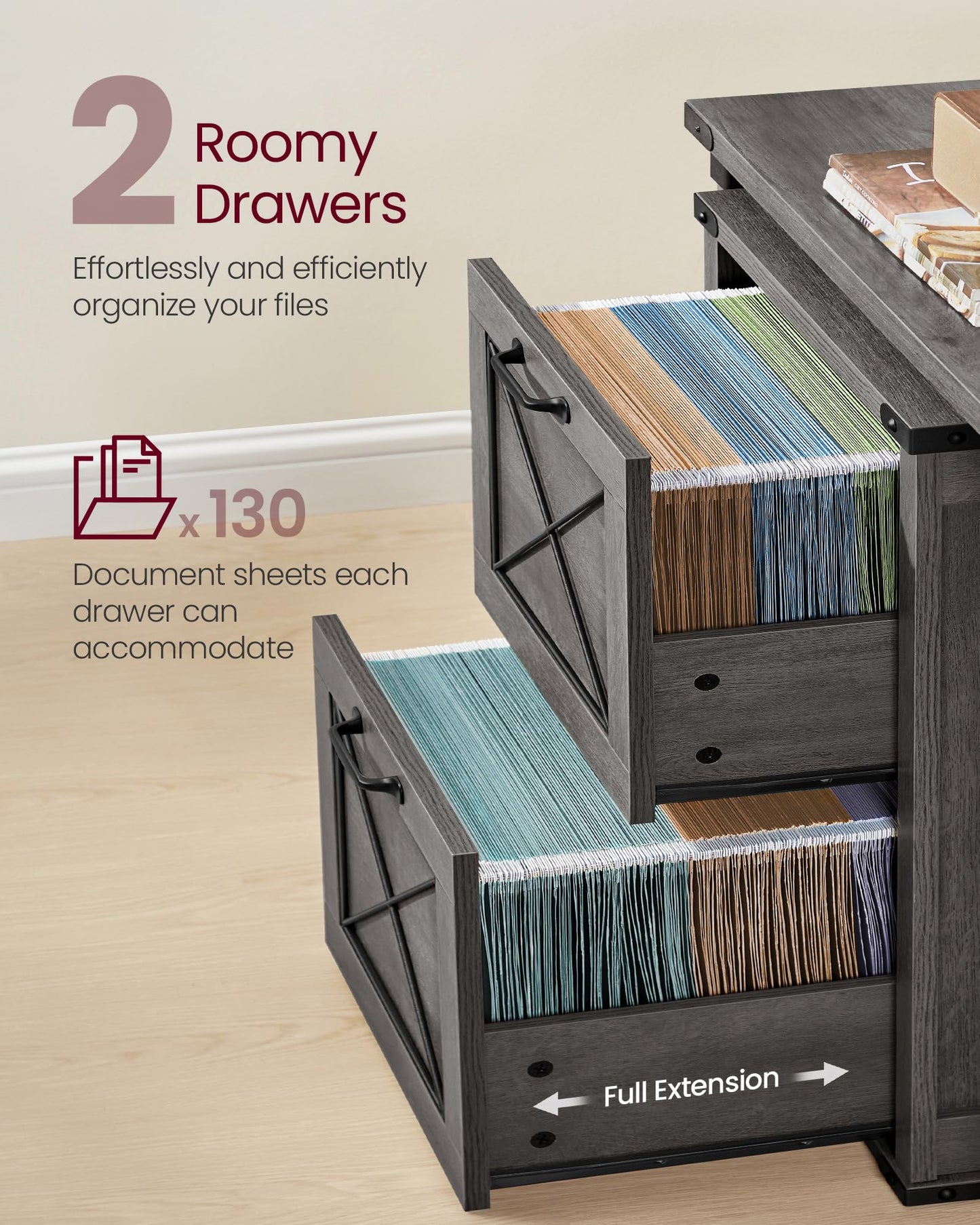 VASAGLE File Cabinet, Filing Cabinet with 2 File Drawers, Printer Stand, Fit A4, Letter Size, Hanging File Folders, Modern Farmhouse Style, for Home Office, Misty Gray UOFC048G01