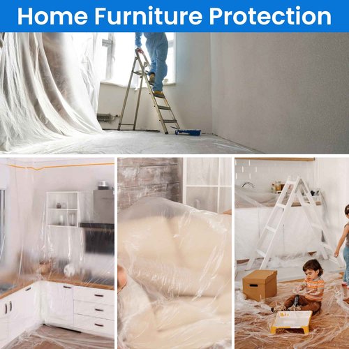 TAPEBEAR Upgrade Pre-Taped Masking Film Extra Thick, High Temp Tape and Drape 102" x 90', Plastic Cover for Automotive, Painting, Plastic Sheeting Masking Tape Film for Auto, Floor, Furniture, 4Rolls