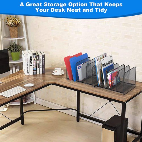TOPCJ 5 Sections Desk File Holder/Rack/Sorter,Mesh File Organizer,File Folder Organizer,Metal Upright Desktop Organization for Documents,Magazine,Kitchenware,Antiskid,Antirust,Sturdy,1 Pack