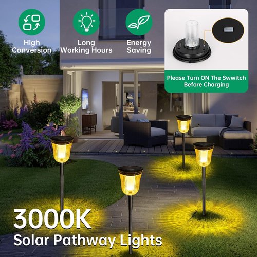 Kruta Solar Garden Lights - Super Bright 200 Lumen Waterproof Outdoor Lighting | 4 Pack, 14 Hours Runtime