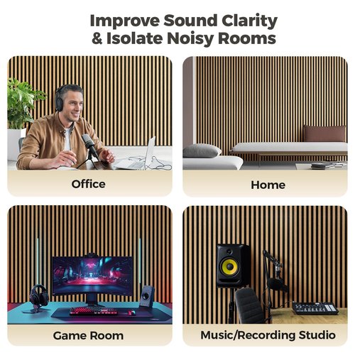 Keemute 4-Pack Bilayer Acoustic Wall Panels Large Self-Adhesive, 47.2” * 23.6” * 0.71” Soundproof Wall Panel, Acoustical Barrier of Polyester Fiber, Decorative Panels for Home&Office ,Black+Brown