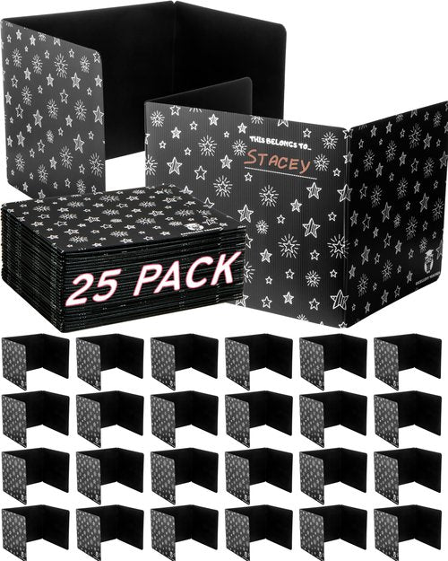 25 Plastic Privacy Folders for Students — Durable — Black Desk Dividers for Students, Easy-Store Privacy Shields for Student Desks, Testing for Classroom, Test Dividers