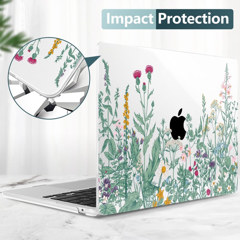 TWOLSKOO for MacBook Air 15 inch Case 2026 2025 2024 2023 Release M5 A3448 M4 A3241 M3 A3114 M2 A2941, Plastic Hard Shell & Screen Protector & Keyboard Cover & Trackpad Film, Botanical Illustration