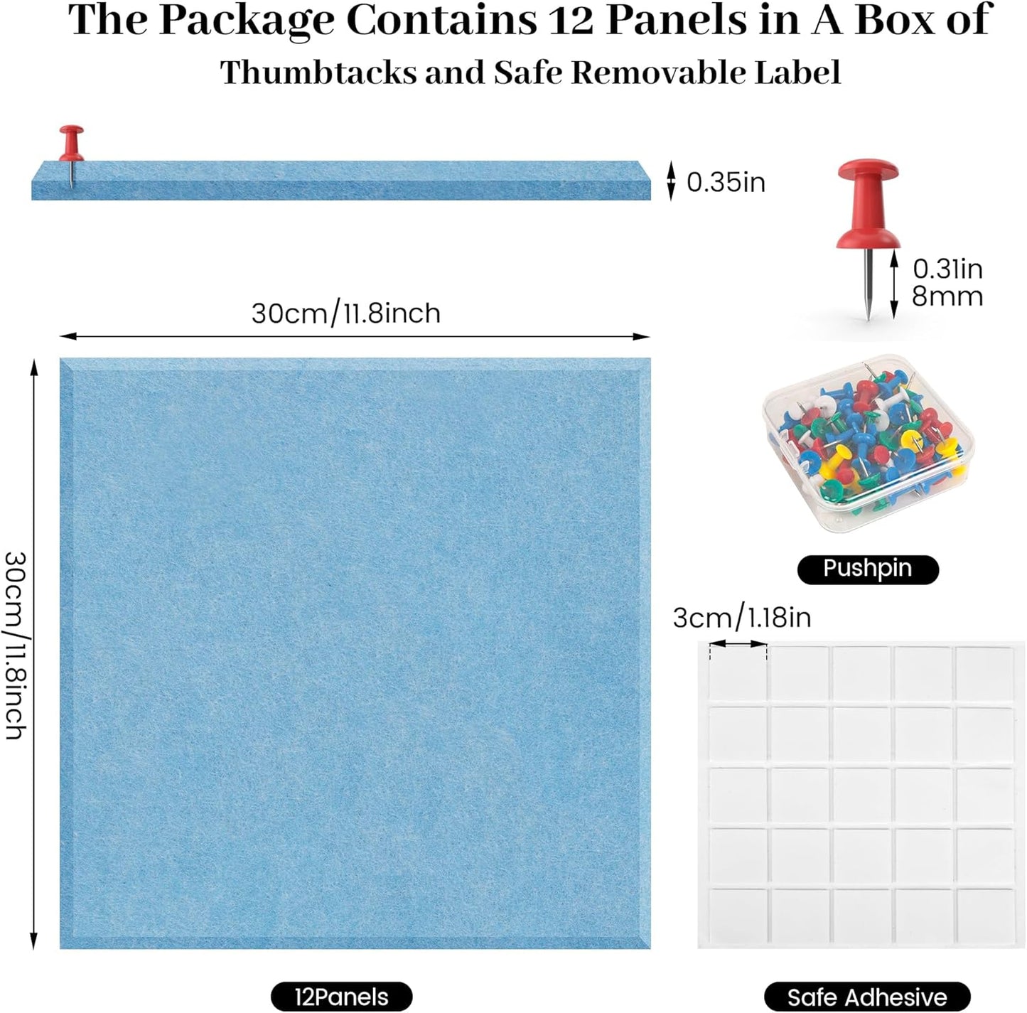 Skiennix Large Blue Felt Bulletin Board Tiles - 12-Pack Wall Organizer for Office Decor