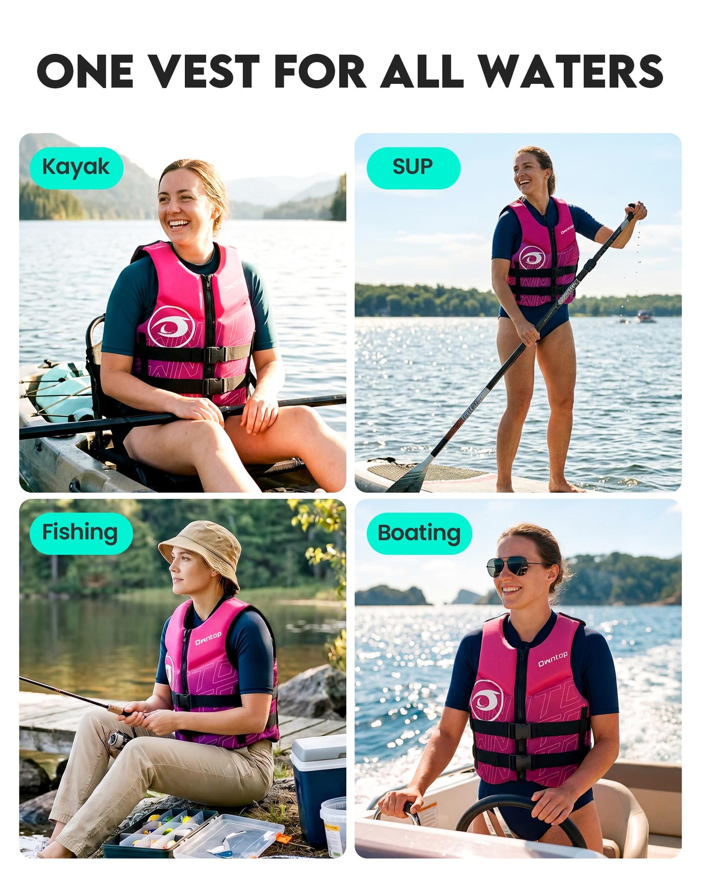 Owntop Swim Vest Adult Water Sport Vest Neoprene Floaties for Swimming, Boating, Kayaking, Fishing | Adjustable Zipper Dual Buckle Foldable Kayak Vest Jacket