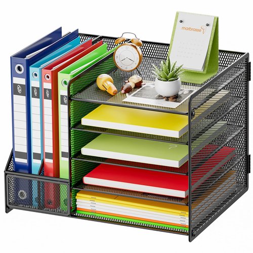 Marbrasse Wooden Desk Organizer Multi-Functional DIY Pen Holder + Desk Organizer with File Holder