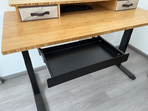 VWINDESK 19 inch Slim Under Desk Pull-Out Storage Office Mounted Sliding Metal Drawer for Standing Desk,Black