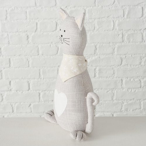 WHW Whole House Worlds Cat Door Stops, Set of 2, Grey and White Woven Fabric, Black Embroidery Cotton, Linen, Polyester, & Filling, Weighted Prop, 12.5 Inches, 2.75 lbs.
