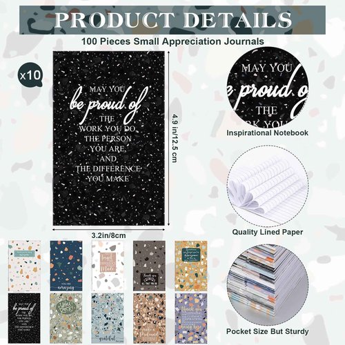 PerKoop 100 Sets Christmas Mini Pocket Notebook with Pens Bulk Motivational Employee Appreciation Gifts Inspirational Marbling Notepad with Colorful Pens for Teacher Coworker Team