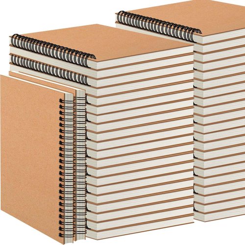 YOTNUS 48 Pcs A5 Spiral Notebooks Journal with Kraft Cover, 5x8 Inches, Ruled Lined Paper, for Work, Sketches, Study, Notes Taking, Gifts, Brown (48 PCS(Lined))