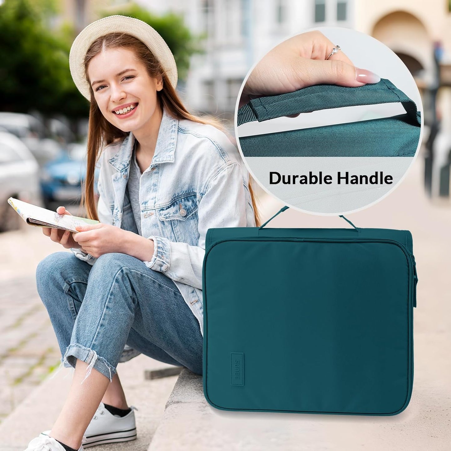 SUNEE Zippered Binder Bag - 2-Inch 3-Ring O-Ring, 500-Sheet Capacity, Multi-Pocket Organizer | Deep Teal-Green