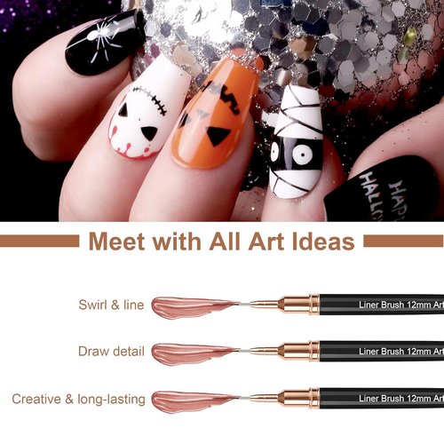 Artdone Metallic Nail Art Pens - 5PCS Liner Brush Set for Fine Detailing & Long Lines | Black Color