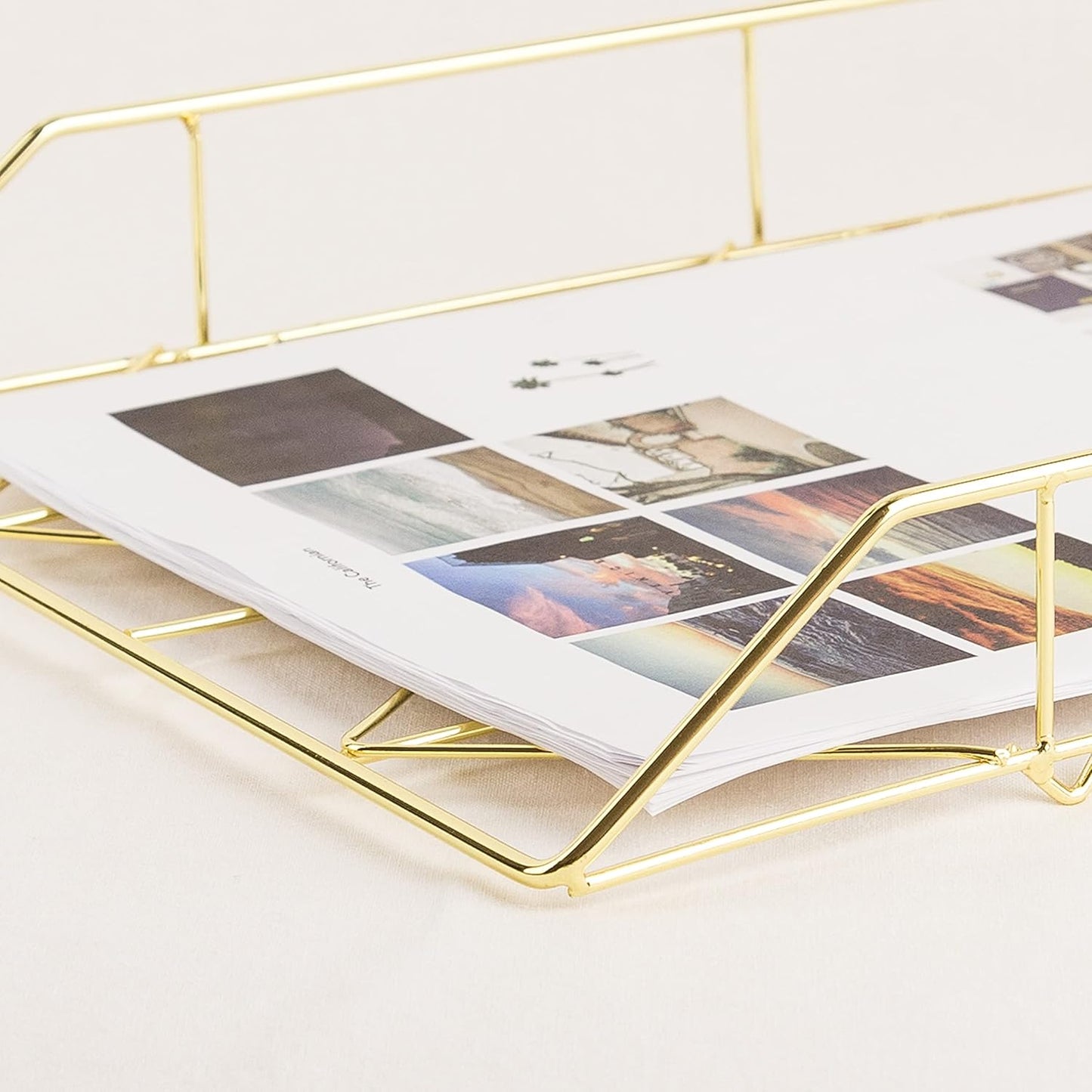 U Brands Desktop Letter Tray - Stylish Wire Metal Design in Elegant Gold Finish