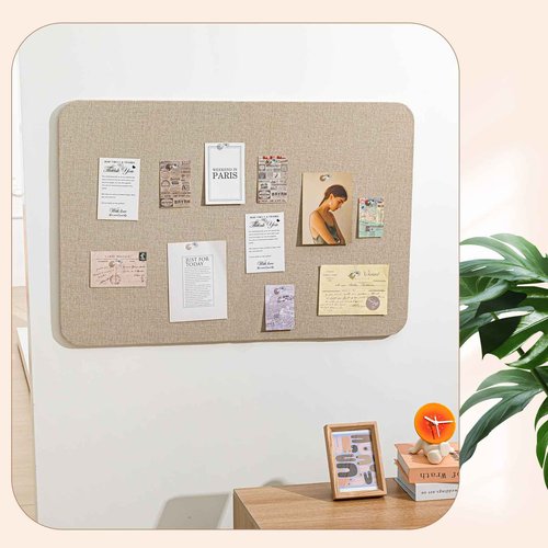 Hahafelt 36"x 24" Linen Fabric Bulletin Board Pinboard for Walls Display Frameless Pinboard Display Notice Memory Board for Office Walls Home Kitchen Easy to Install(Brown)