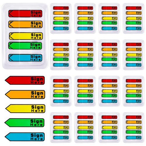 Teling 2000 Pcs/ 20 Packs Sign Here Sign Date Tabs Stickers Colored with Dispenser Arrow Flag Tabs with Dispenser Easy to Post for Notary Books Paper(Cute Style)