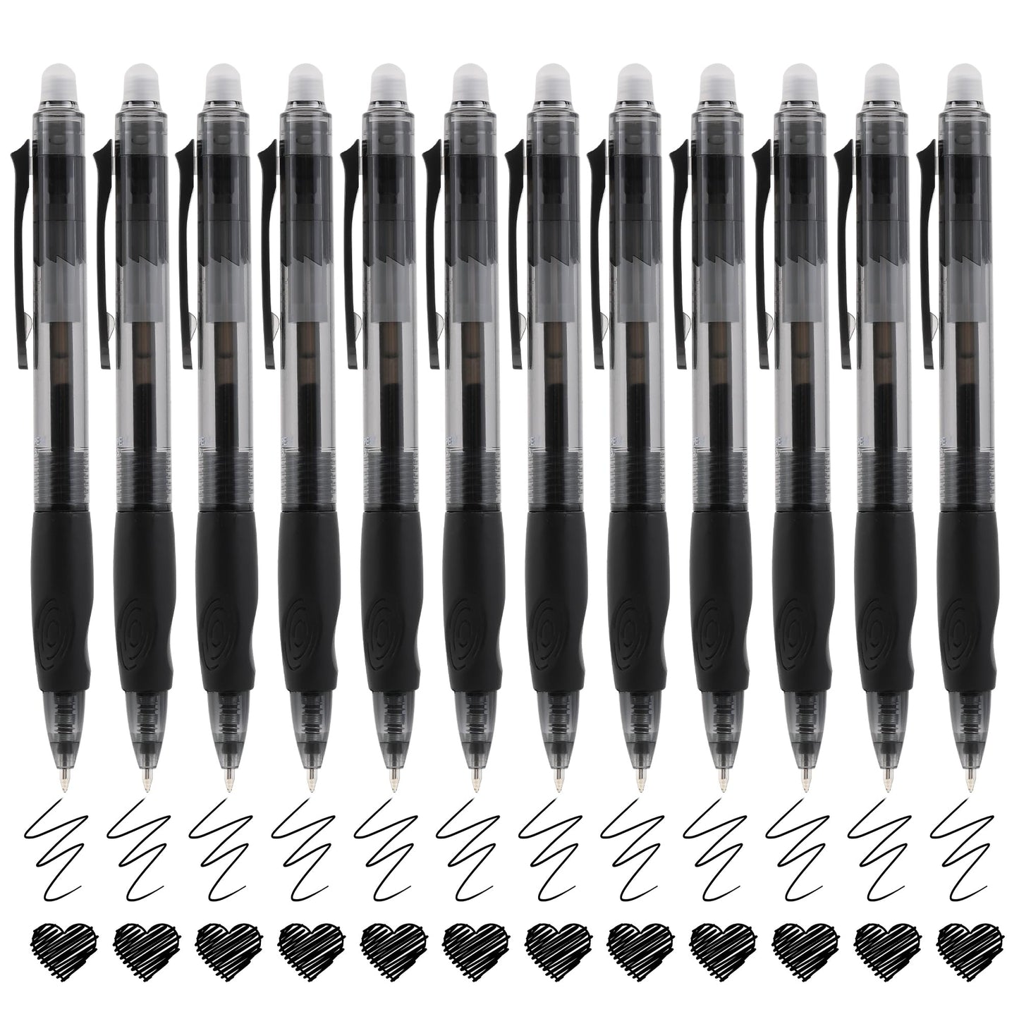 USUAL Retractable Erasable Pens 12 Black Erasable Gel Pen 0.5mm Erasable Gel Pens Black Make Mistakes Disappear Smooth Writing Pen Office Back-to-School Supplies (Black)