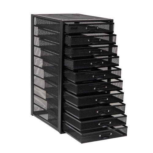 Mind Reader 10-Drawer Desk Organizer for Office Supplies, Crafts, Mail Sorting & More, Metal Mesh, 10.75"L x 14"W x 21.25"H, Black