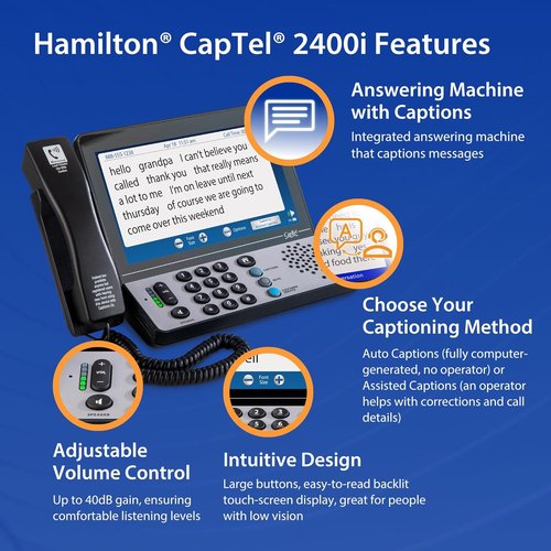 Hamilton CapTel 2400iSPNBT Captioned Telephone - Amplified Volume Control, Large Touch Screen, Wi-Fi Enabled