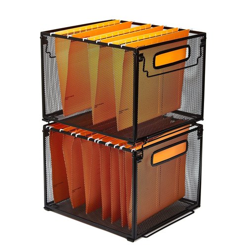 SETTFRFE 2 Pack File Organizer,Metal File Crates for Hanging Folders,Hanging Folder Organizer,Letter Size, Black