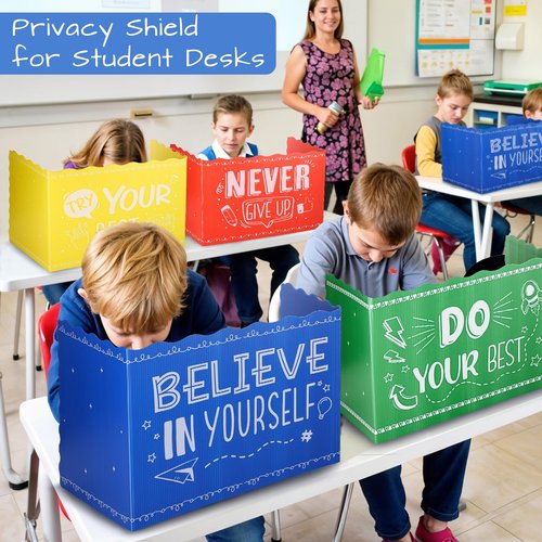 24-Pack Privacy Folders for Students Waterproof Durable Plastic Study Carrel Divider, Easy-to-Clean Classroom Desk Dividers Shield for School Teacher Supplies (Multicolor)