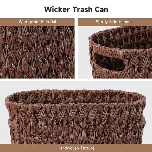 XLHOMO Bathroom Trash Can with Wicker Storage Baskets,12 Liter/3.2Gallon Small Trash Can Handwoven Waste Basket Narrow Small Garbage Can for Bedroom, Bathroom,Office