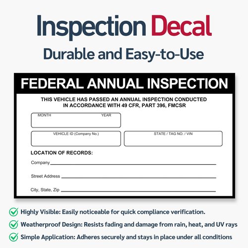 50 Pack 2-Ply Carbonless Record of Annual Inspection Forms with Inspection Decal, DOT Inspection Forms and Stickers, Shrink-Wrapped, 9.5" x 11", Meets 49 CFR 396.21 & 396.17(c)(2) - Made in The USA