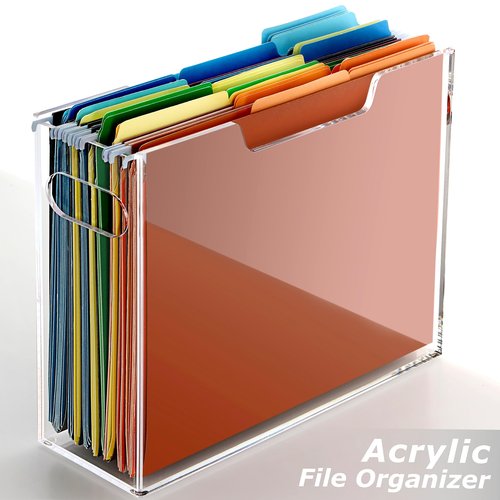 Tfirhuoe Acrylic File Folder Organizer, Clear Hanging File Organizer Box for Letter Size, Desktop File Holder with Handles, Slim Filing Storage Box for Desk Office Home Work -1 Pack