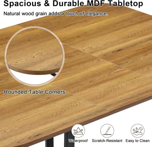 Hommoo 7-Piece Dining Table Set - 59” Rectangular Kitchen Table with 6 PU Leather Chairs | Space-Saving Design in Brown